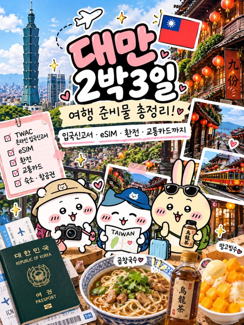 [대만] 대만 2박3일 자유여행 준비물 총정리! 온라인 입국신고서·eSIM·환전·우버·교통카드까....