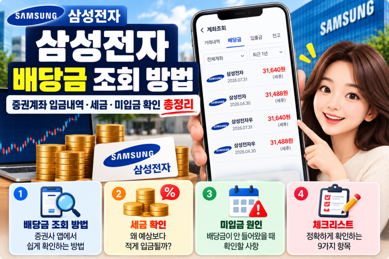 삼성전자 배당금 조회 방법｜증권계좌 입금내역·세금·미입금 확인 총정리