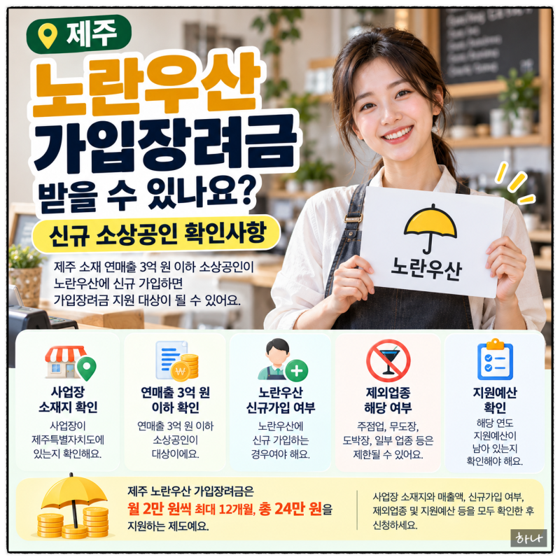 제주 노란우산 가입장려금 받을 수 있나요? 신규 소상공인 지원조건·신청 방법