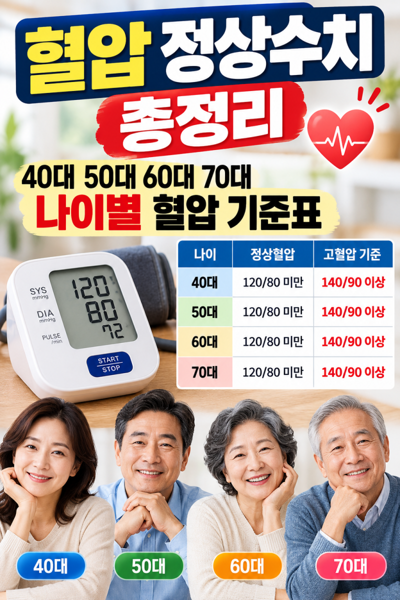 혈압 정상수치 총정리｜40대 50대 60대 70대 나이별 혈압 기준표