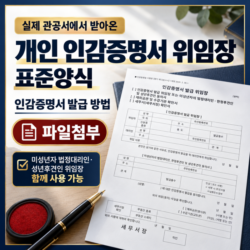 실제 관공서에서 받아온 개인 인감증명서 위임장 표준양식! 인감증명서 발급 방법(파일첨부....