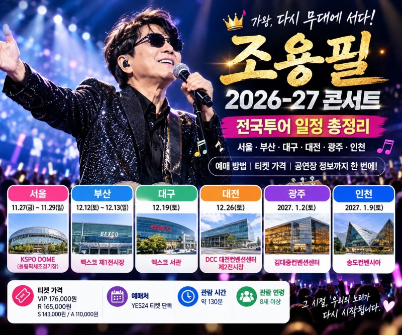 2026 조용필 콘서트 전국투어 일정 총정리｜서울·부산·대구·대전·광주·인천 예매 방법과 ....