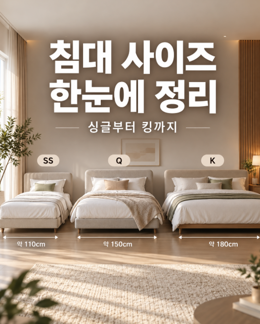 침대 사이즈 헷갈린다면? 슈퍼싱글·퀸·킹 매트리스 크기 한눈에 비교