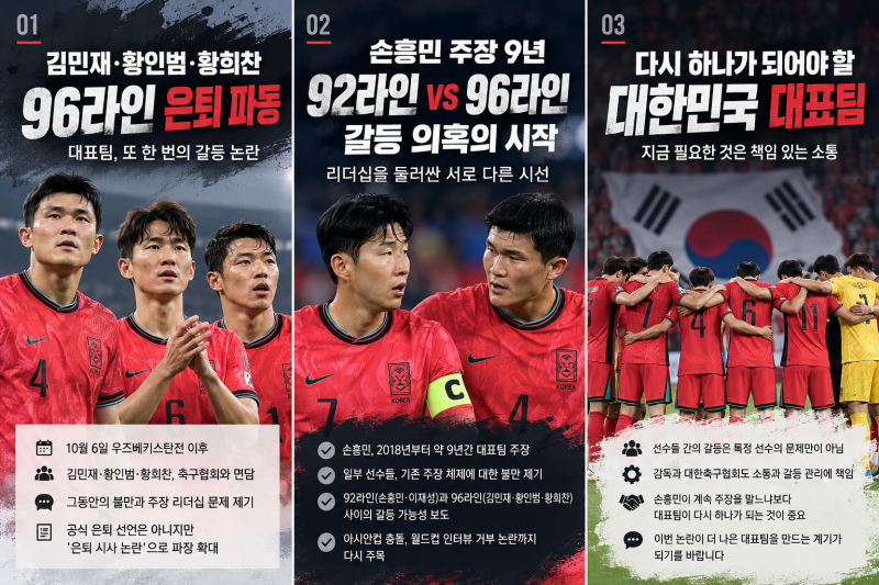 [대한민국 축구 국가대표팀] 손흥민 vs 96라인, 국가대표팀 손흥민 주장 9년 만에 균열? 김민재....