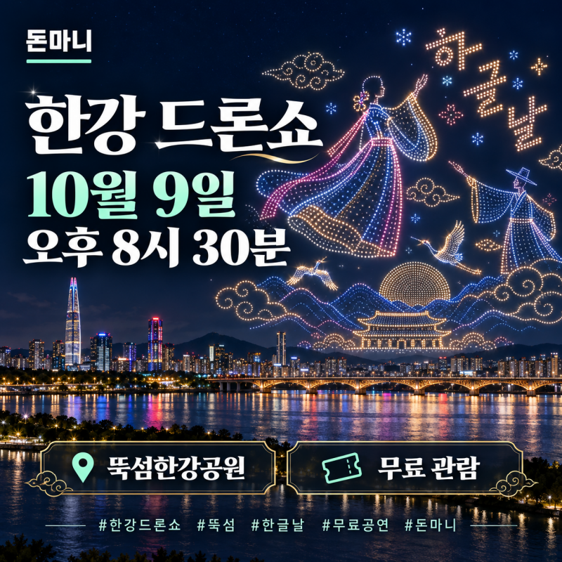 2026 한강 드론쇼 10월 9일 오후 8시 30분, 뚝섬 명당·주차·지하철 총정리