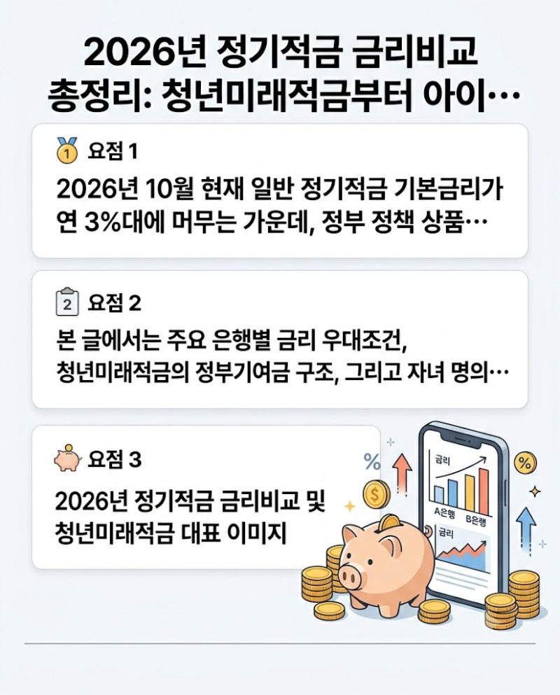 2026년 정기적금 금리비교 총정리: 청년미래적금부터 아이 적금까지 은행별 혜택 분석