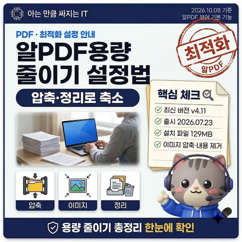 알PDF용량줄이기 최적화 기능, 이미지 압축과 불필요한 내용 제거로 축소
