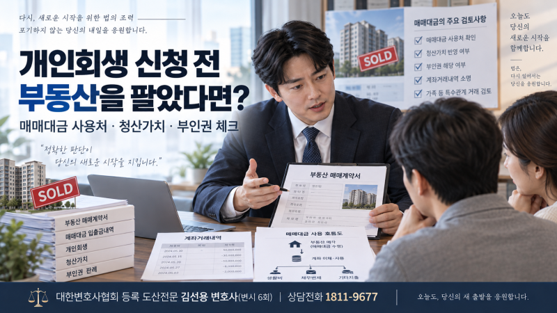 개인회생 신청 전에 부동산을 팔았다면 문제가 될까요? 매매대금 사용처와 청산가치는 어떻....
