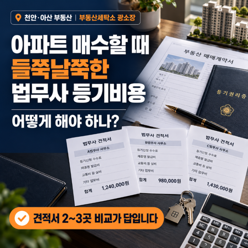 천안 아파트 등기비용, 법무사마다 왜 다를까? 모르면 손해 보는 견적 비교법