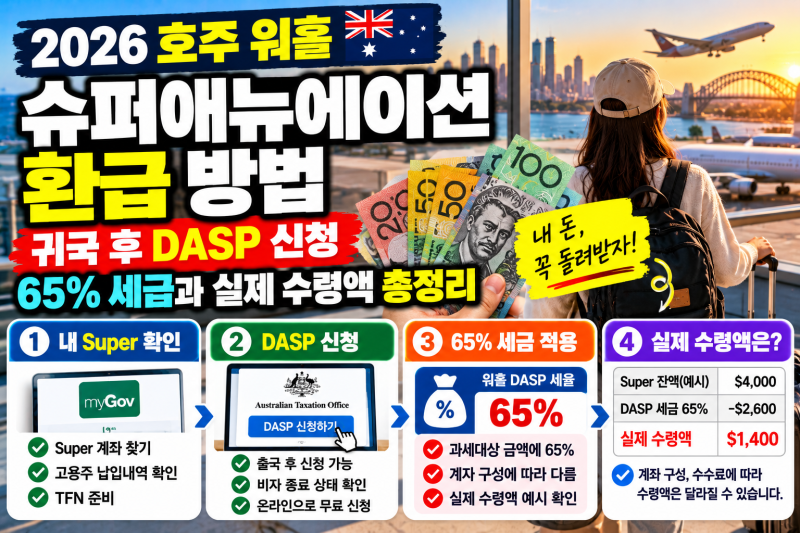 2026 호주 워홀 슈퍼애뉴에이션 환급 방법｜귀국 후 DASP 신청, 65% 세금과 실제 수령액 총정리