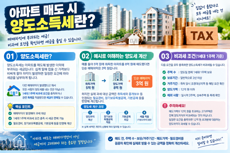 아파트 매도 시 양도세 계산 방법과 비과세 조건 총정리