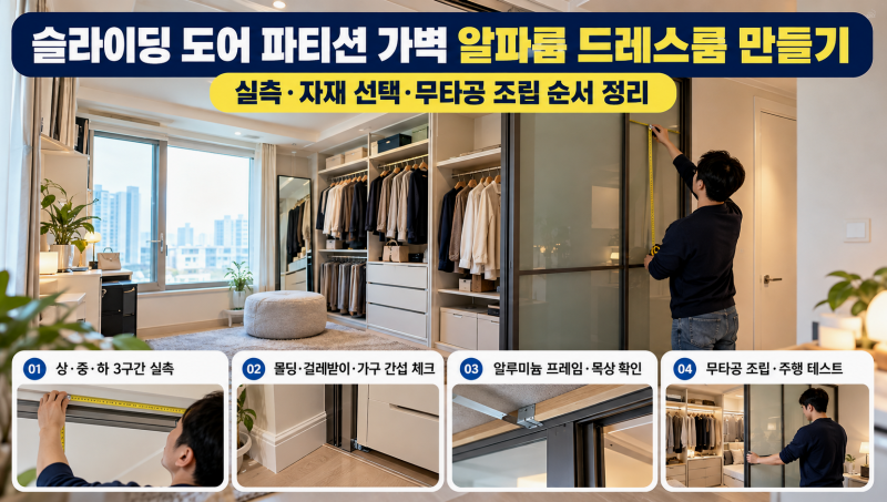 슬라이딩 도어 파티션 가벽 알파룸 드레스룸 만들기