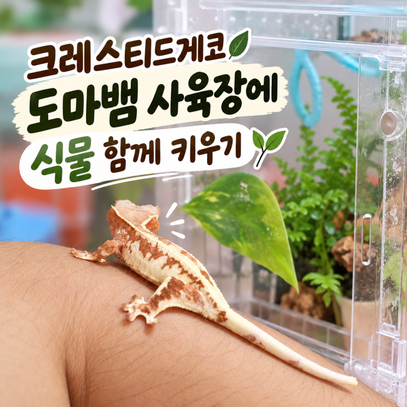 크레스티드게코 도마뱀 사육장에 식물 함께 키우기