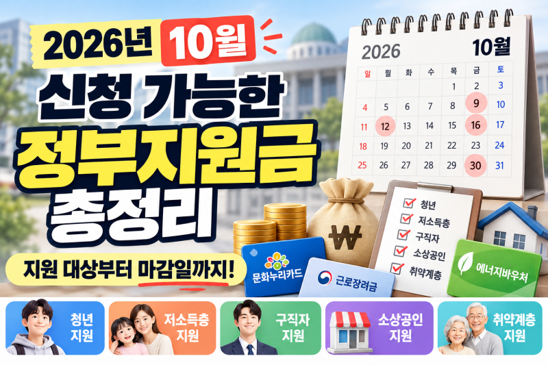 2026년 10월 신청 가능한 정부지원금 총정리｜지원 대상부터 마감일까지
