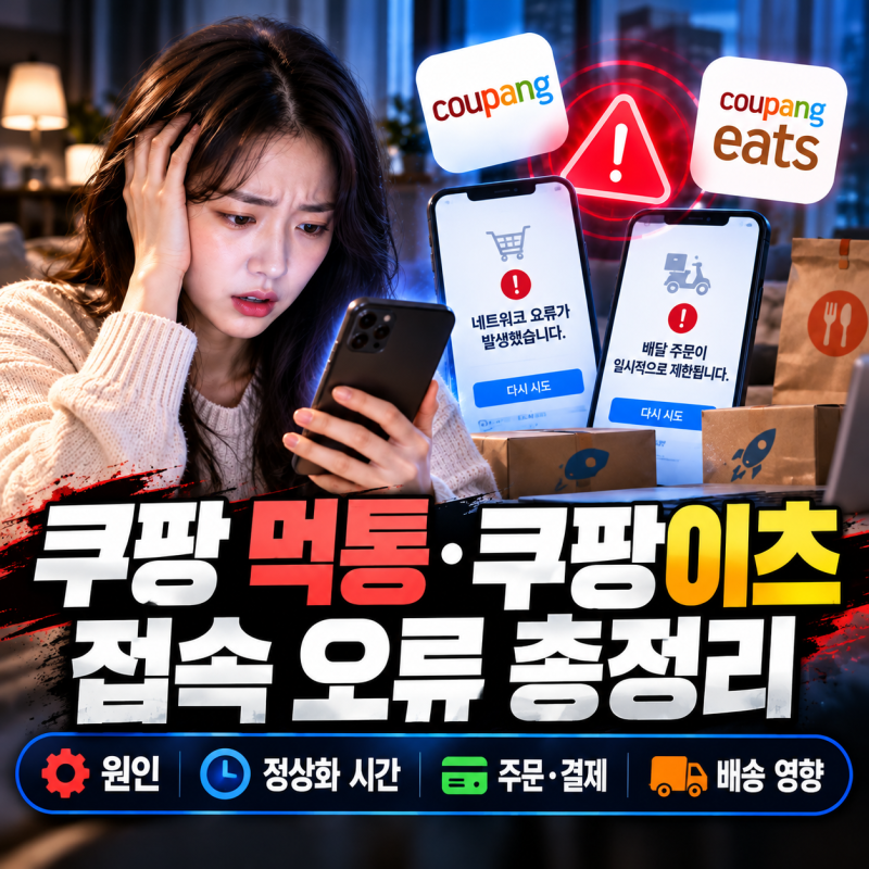 쿠팡 먹통·쿠팡이츠 접속 오류 총정리ㅣ원인과 정상화 시간 확인 및 주문·결제·배송 영향