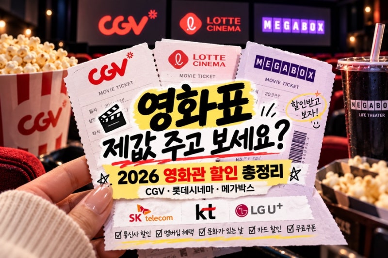 2026 영화관 할인 총정리｜CGV 롯데시네마 메가박스 통신사 할인