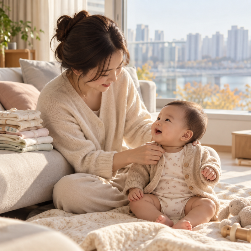 아기 가을옷, 개월수별 몇 겹 입힐까｜실내·외출·잠잘 때 기준과 호수 고르는 법