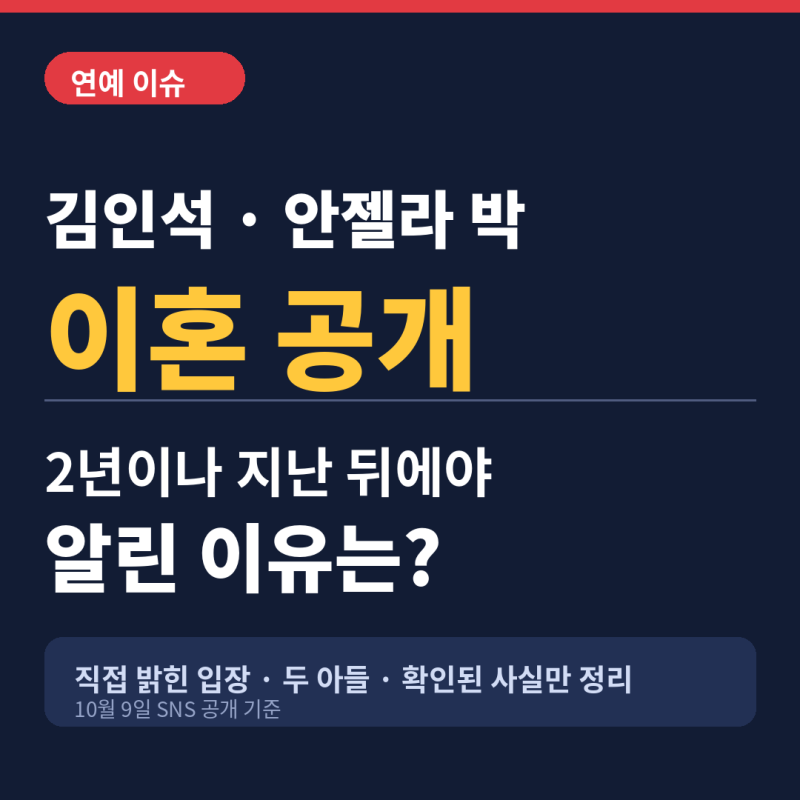 김인석 안젤라박 이혼, 2년 뒤에야 알린 이유는? 직접 밝힌 입장 총정리. (아이들은?)