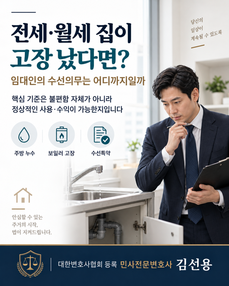 전세·월세 집이 고장 났다면 누가 수리해야 할까요? 임대인의 수선의무는 어디까지일까
