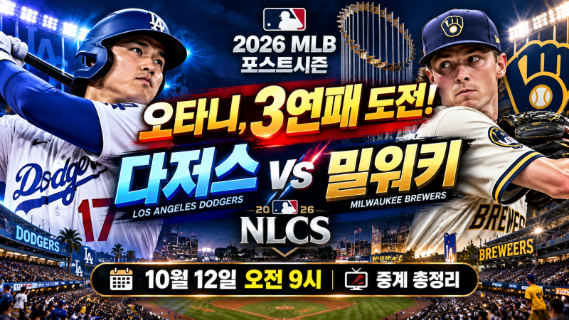 2026 다저스 밀워키 NLCS 1차전｜오타니 3연패 도전! 10월 12일 경기시간·중계·선발투수