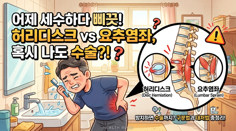 [허리디스크]“어제 세수하다 삐끗했는데…” 허리디스크 vs 요추염좌 구분법 (방치하면 수....
