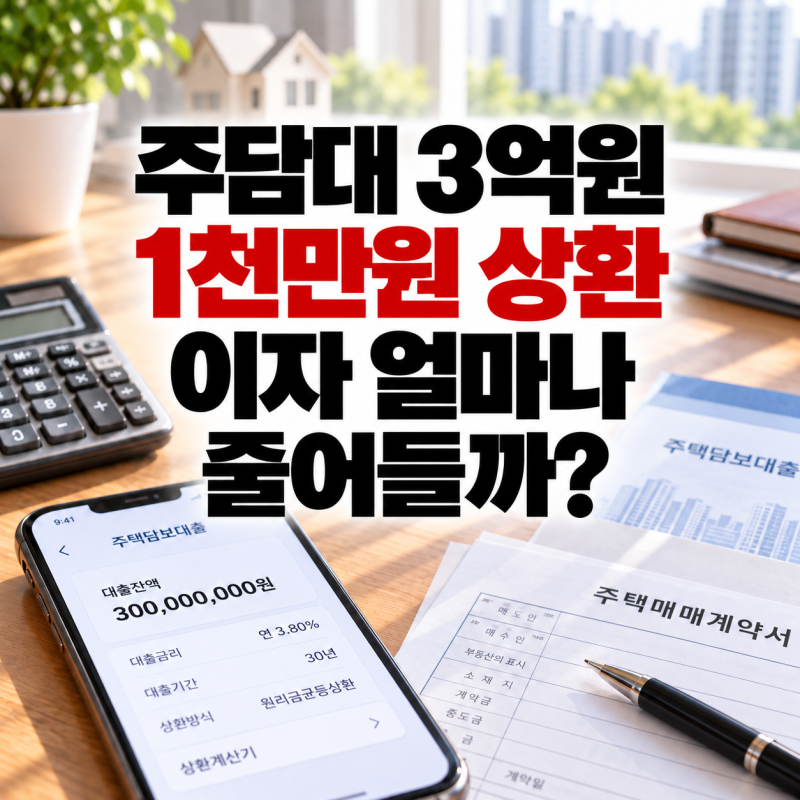 주담대 3억원 중도상환 1천만원 하면 이자 얼마나 줄어들까? 30년 기준 계산