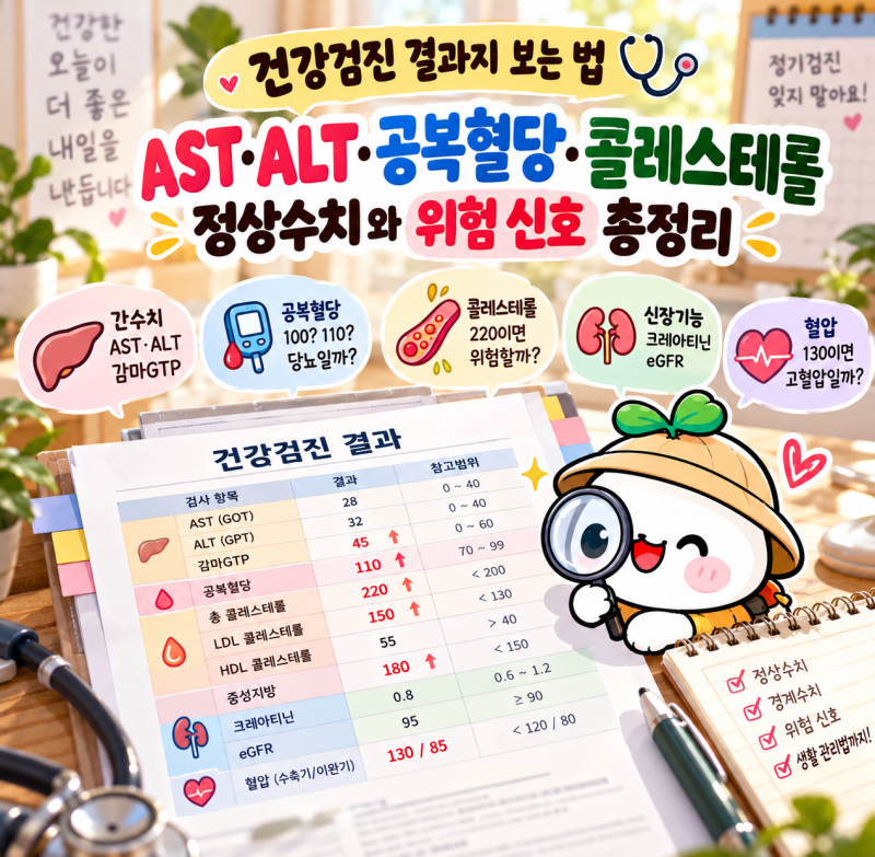 건강검진 결과지 보는 법｜AST·ALT·공복혈당·콜레스테롤 정상수치와 위험 신호 총정리