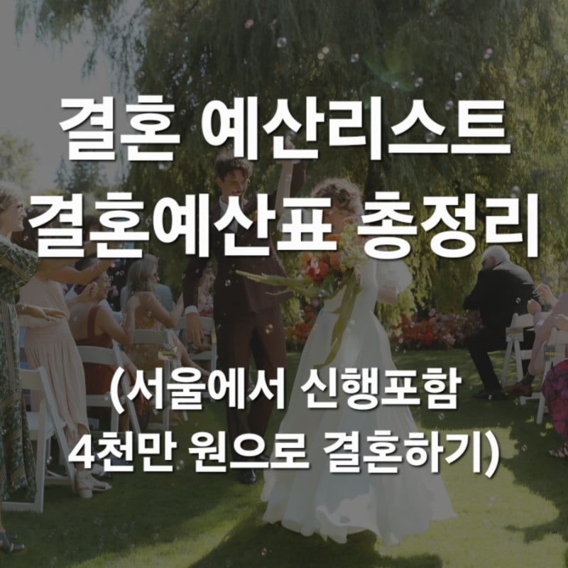 결혼 예산 리스트·예산표 공개 | 항목별 가성비 결혼 전략 (신혼여행 포함 4천만 원 이내)