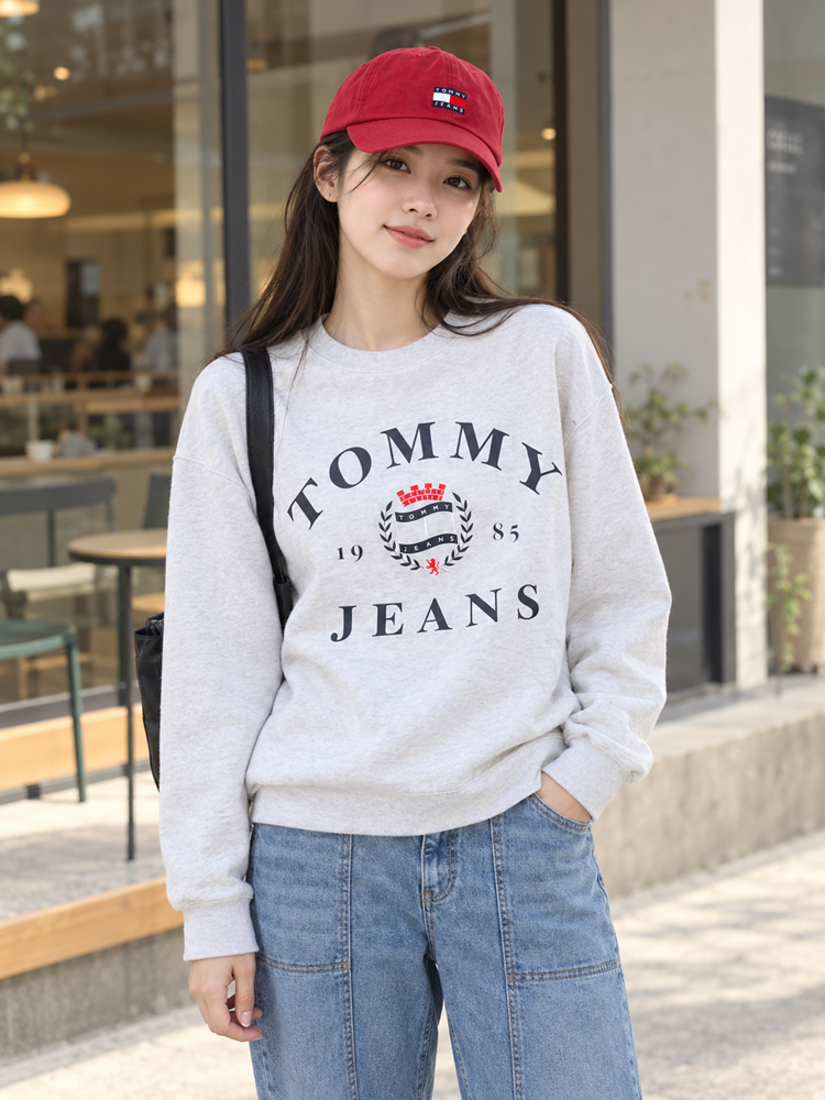 타미진 여성 크레스트 타미힐피거 캐주얼 맨투맨 데일리 여성 심플스타일 코디 추천