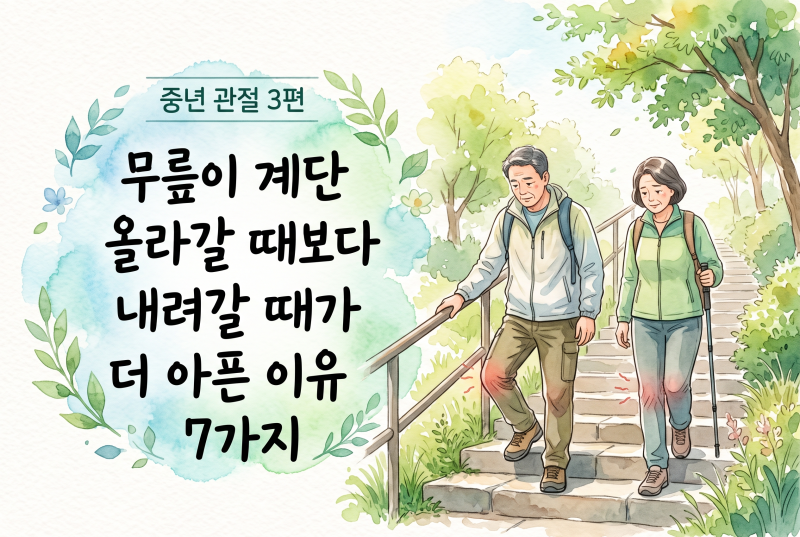 중년이 된 후 계단 올라갈 때보다 내려 갈 때 무릎이 더 아픈 이유 7가지.