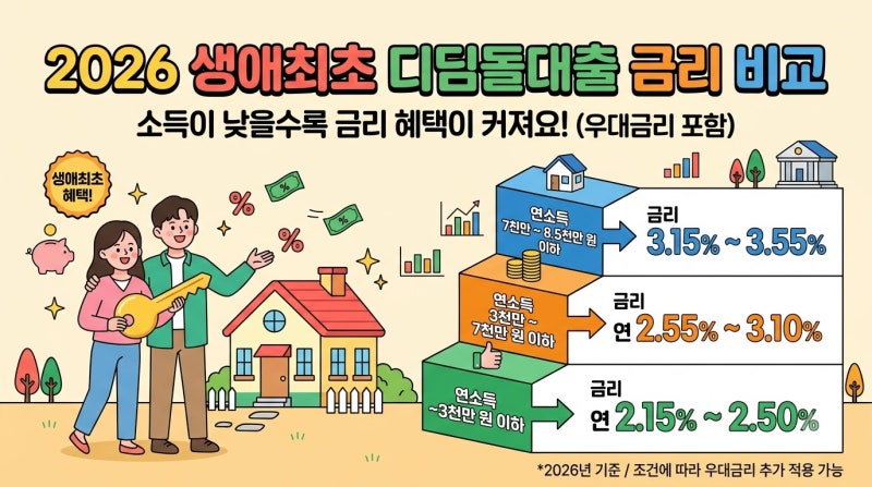 2026년 디딤돌대출 금리 생애최초 소득별 필수 비교