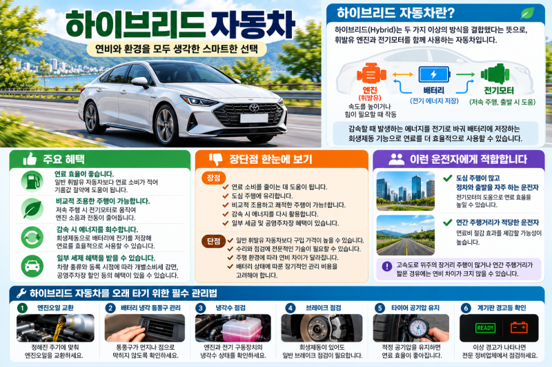 하이브리드 자동차란? 뜻부터 혜택과 장단점, 오래 타는 관리법까지