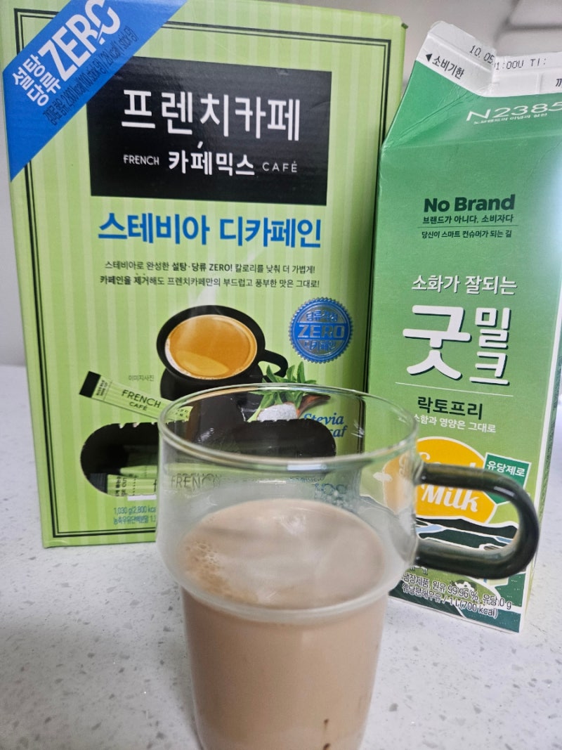 임당믹스커피레시피추천_프렌치카페 스테비아 디카페인+노브랜드 소화가잘되는 굿밀크 (식....