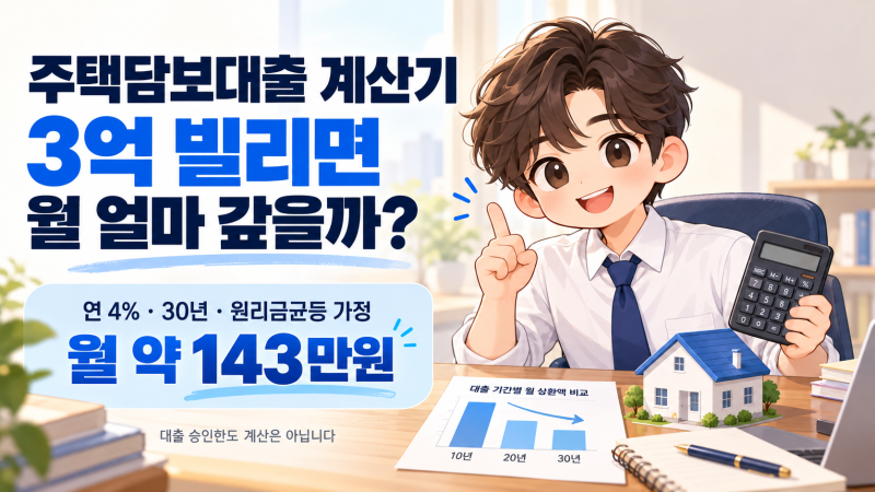 주택담보대출 계산기｜3억 대출, 30년·40년 월 상환액 얼마나 다를까?