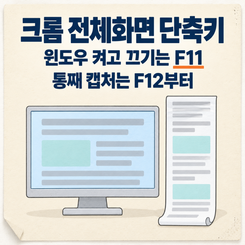 크롬 전체화면 캡쳐는 F12부터 4단계, 크롬 전체화면 모드로는 아래가 안 찍혀요