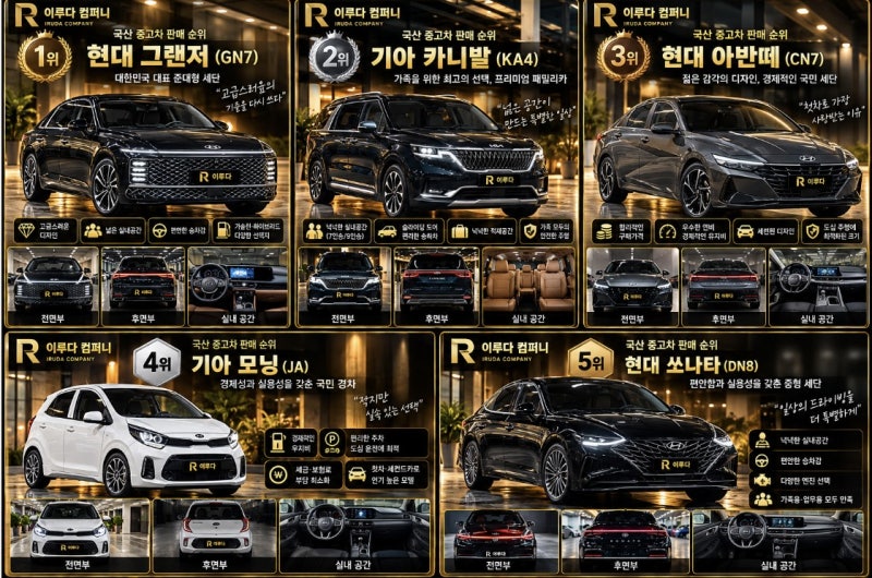 2026년 국산 중고차 판매 순위 TOP 5! 가장 잘 팔리는 자동차는 무엇일까?