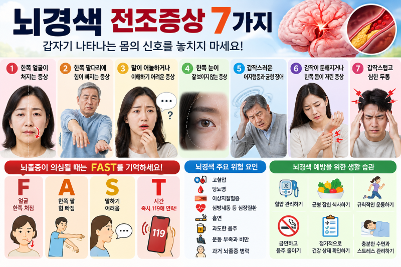 의심된다면 즉시 119, 뇌경색 전조증상 7가지
