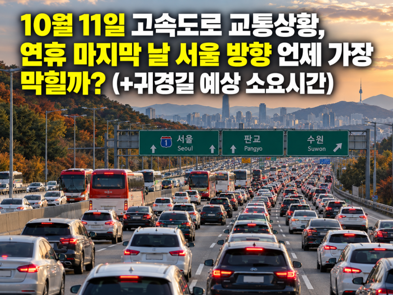 10월 11일 고속도로 교통상황, 연휴 마지막 날 서울 방향 언제 가장 막힐까? (+귀경길 예상 소....