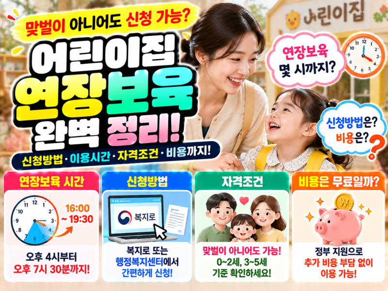 어린이집 연장보육 2026, 신청방법·시간·자격조건·비용 총정리