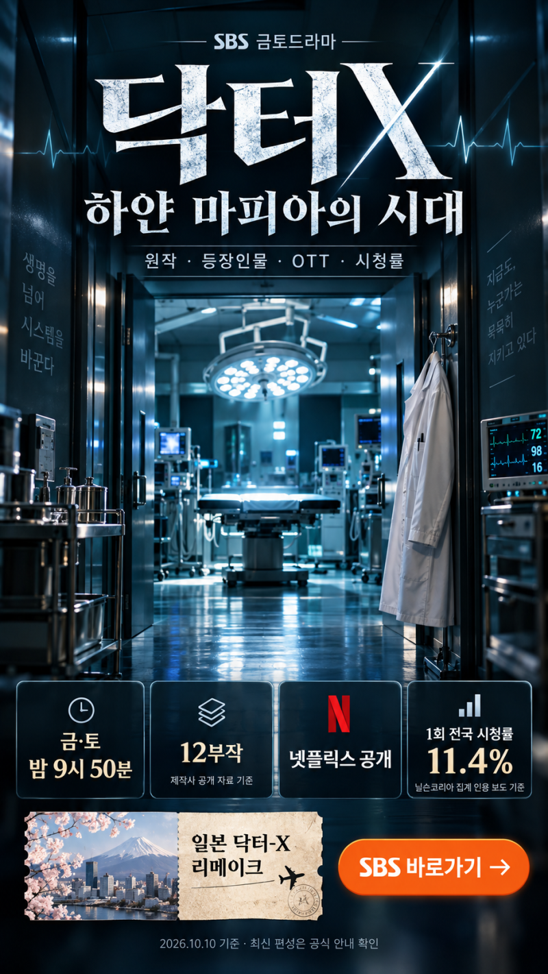 닥터X 하얀 마피아의 시대｜등장인물·원작·몇부작·시청률·OTT·재방송 정리