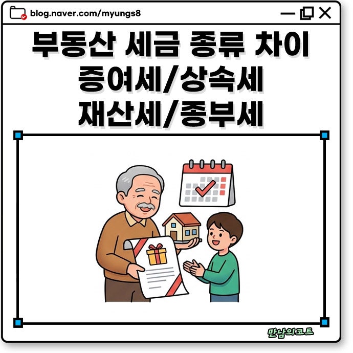 부동산 세금 종류 차이 증여세 상속세 재산세 종부세 누구한테 언제 나올까? 대상과 기준