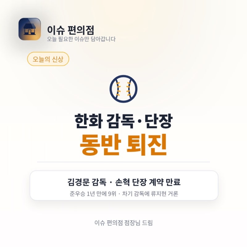 한화 김경문 감독·손혁 단장 동반 퇴진 | 준우승 1년 만에 9위, 새 판 짠다