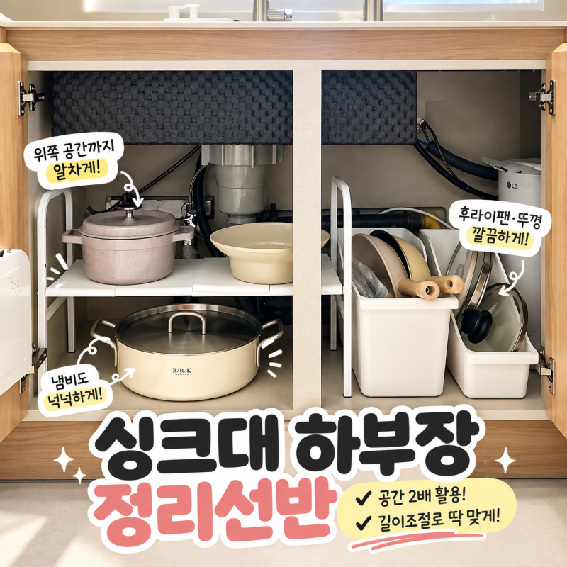 싱크대 주방 하부장 정리선반 추천, 길이조절 가능한 만원대 주방 수납템 내돈내산