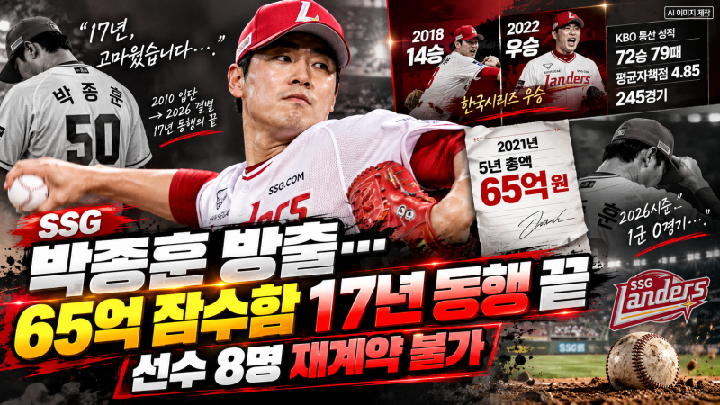 SSG 박종훈 방출…65억 잠수함 17년 동행 끝, 8명 재계약 불가