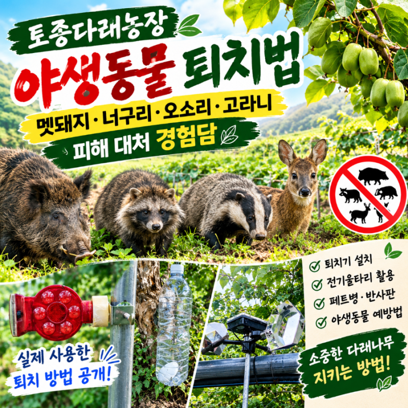 토종다래 농장 야생동물 퇴치법｜멧돼지·너구리·오소리·고라니·뱀 퇴치법 피해 대처 경험....