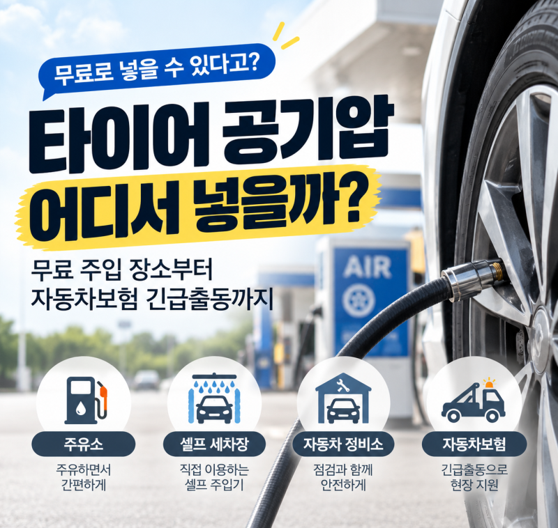 타이어 공기압 어디서 넣을까? 무료 주입 장소부터 자동차보험 긴급출동까지