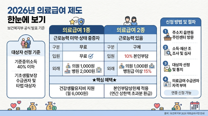 의료급여 2026｜1종·2종 차이와 본인부담금·신청방법 총정리
