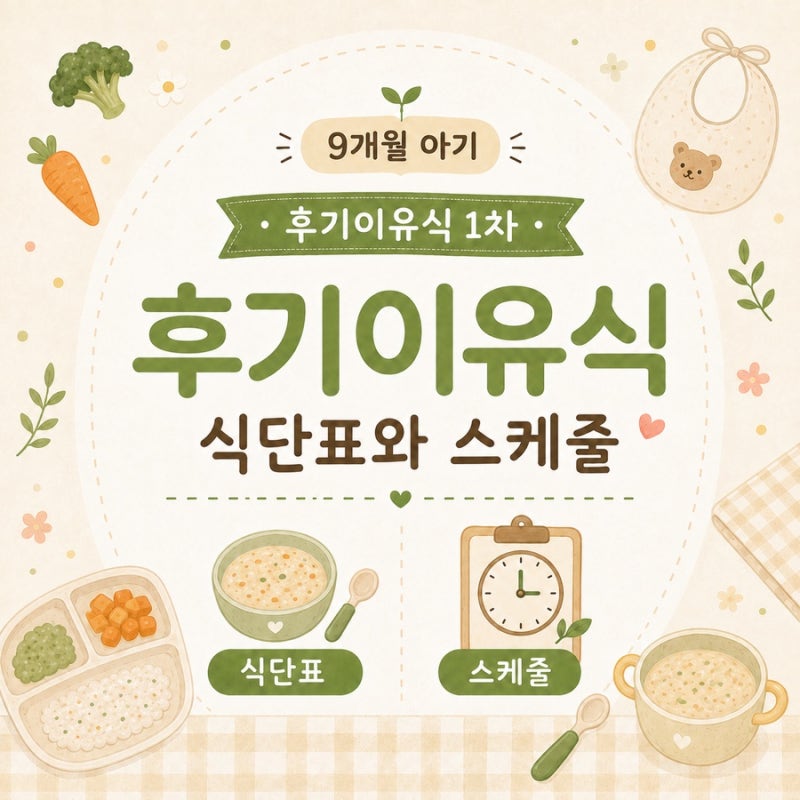 9개월 아기 후기 이유식 1차 식단표와 스케줄(feat. 뿐이토핑이유식)