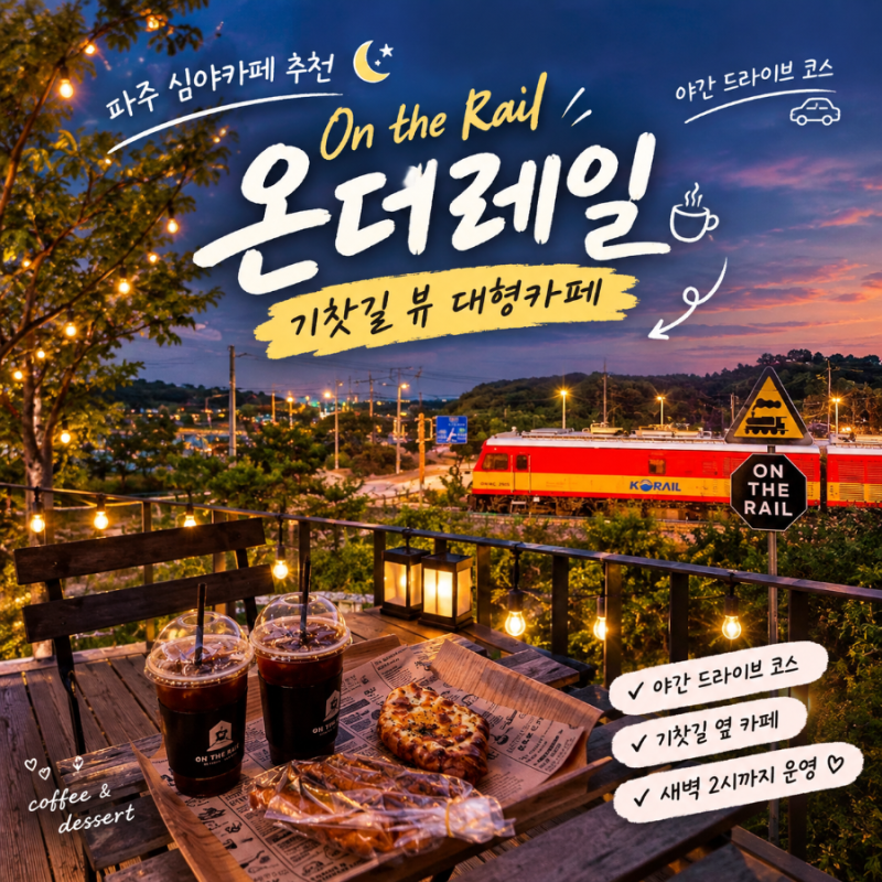 파주 심야카페 추천 | 파주 야간 드라이브 코스 | 새벽 2시까지 하는 기찻길 뷰 대형카페 [온....