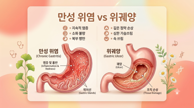 만성 위염과 위궤양 차이점, 통증 부위 및 치료 관리법 총정리